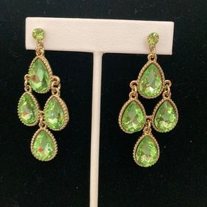 Apple Green Rhinestone Chandelier Earrings